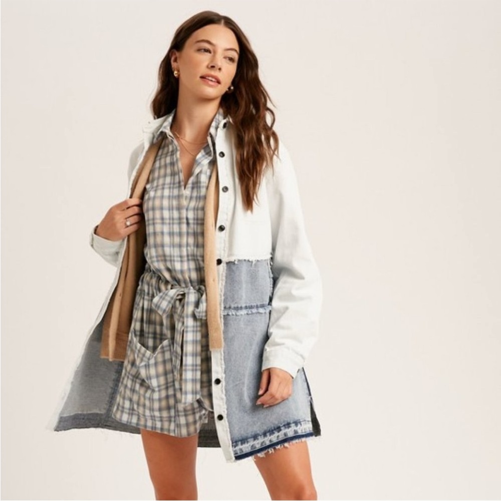 Listicle Blue and White Colorblock Jean Jacket